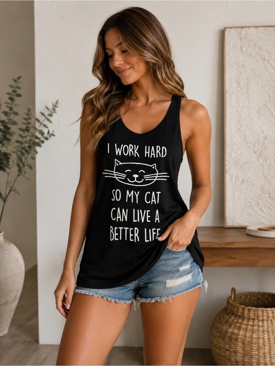 Bear Dance Tops - “I Work Hard So My Cat Can Live A Better Life” Racerback Tank Top